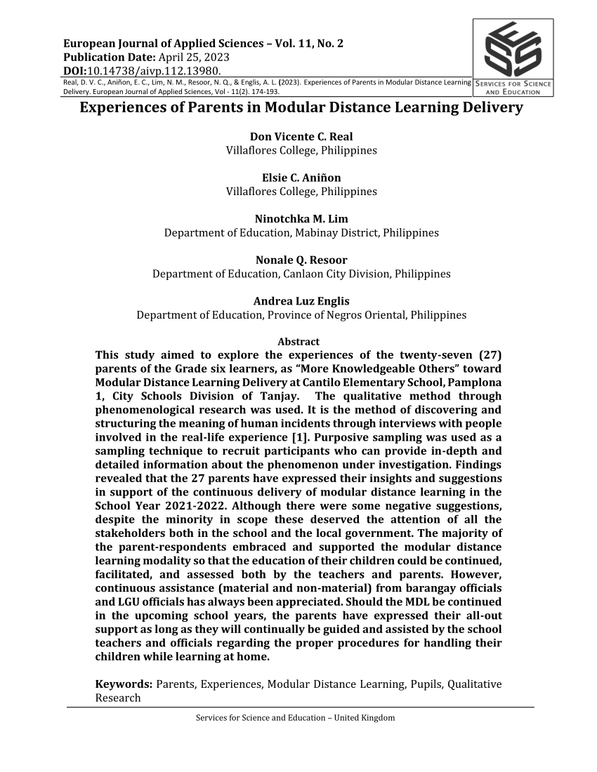 statement of the problem in research about modular distance learning