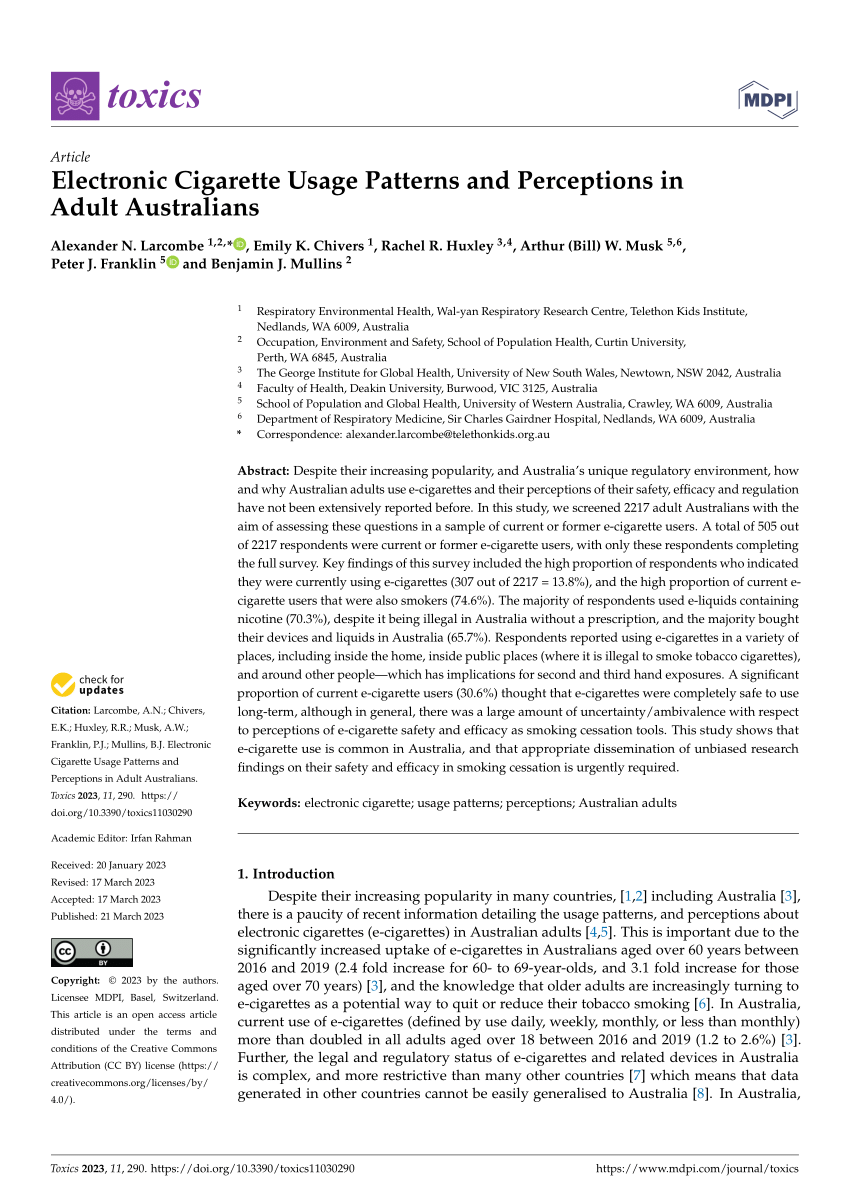 PDF Electronic Cigarette Usage Patterns and Perceptions in Adult