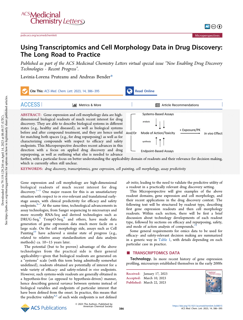 (PDF) Using Transcriptomics and Cell Morphology Data in Drug Discovery
