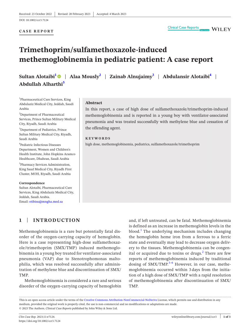 Pdf Trimethoprim Sulfamethoxazole Induced Methemoglobinemia In