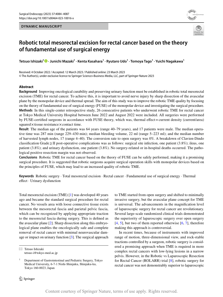 Robotic Total Mesorectal Excision For Rectal Cancer Based On The Theory Of Fundamental Use Of 2221