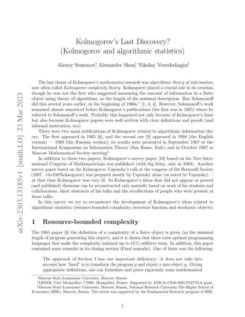 PDF) Kolmogorov Last Discovery? (Kolmogorov and Algorithmic Statictics)