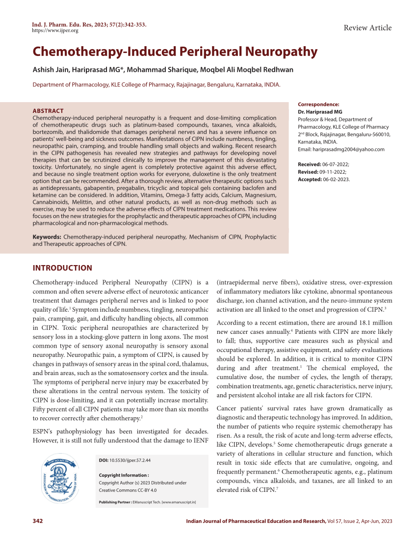 PDF Chemotherapy Induced Peripheral Neuropathy