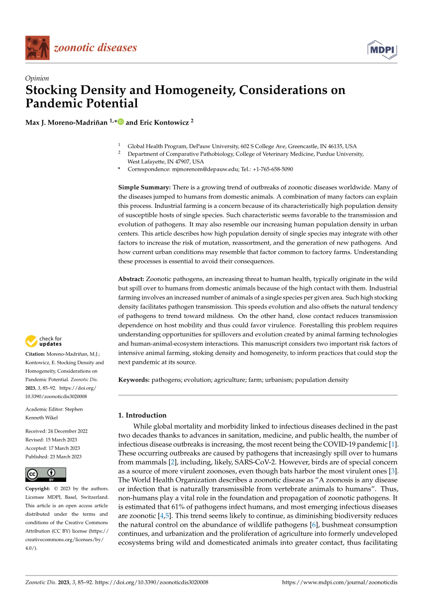 (PDF) Stocking Density and Homogeneity, Considerations on Pandemic