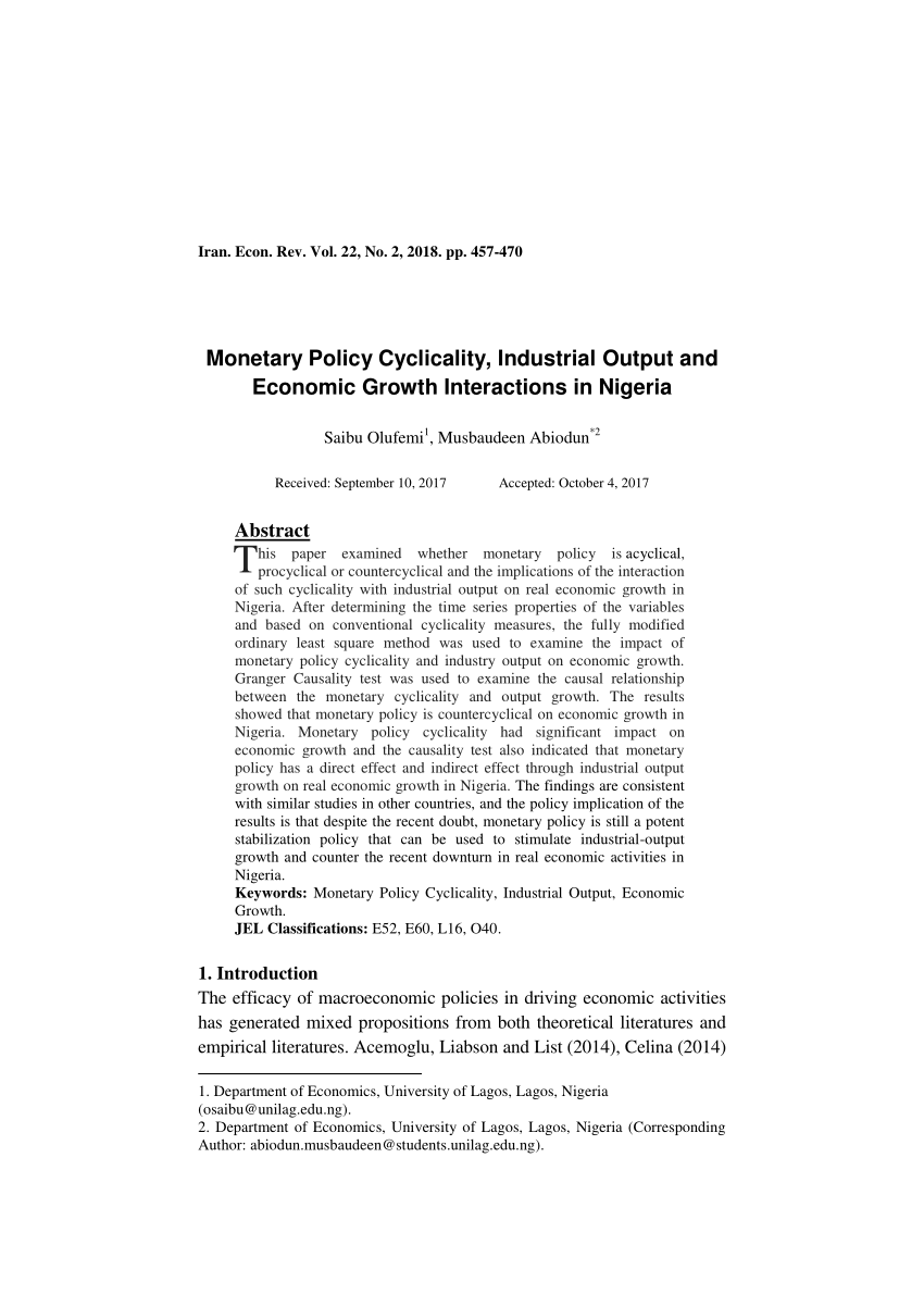 (PDF) Policy Cyclicality, Industrial Output and Economic