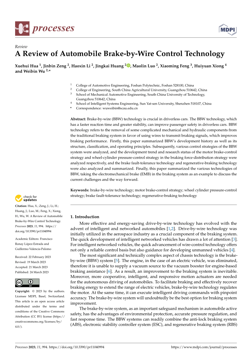 (PDF) A Review of Automobile Brake-by-Wire Control Technology