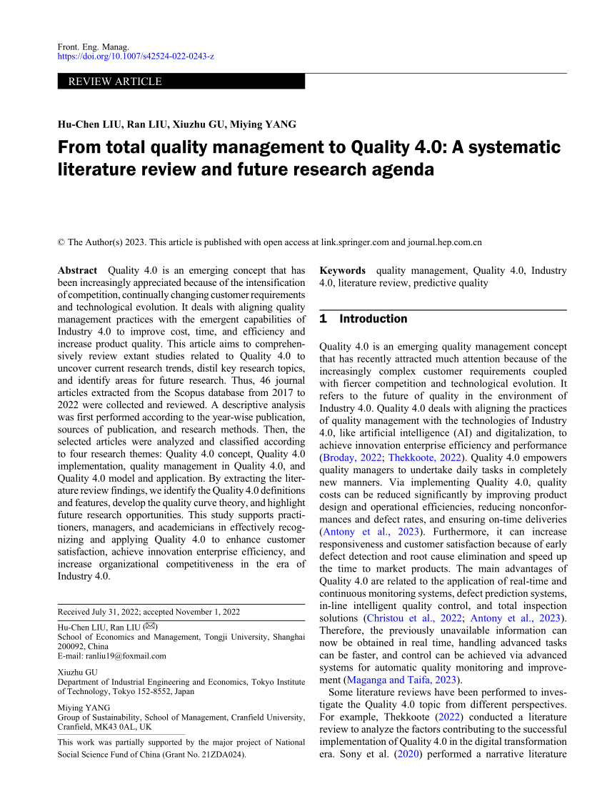 literature review of quality management