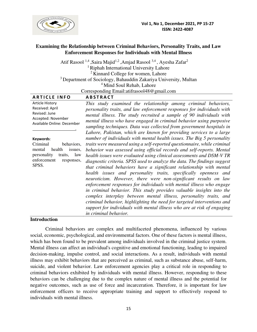 personality traits that trigger criminal behavior research paper