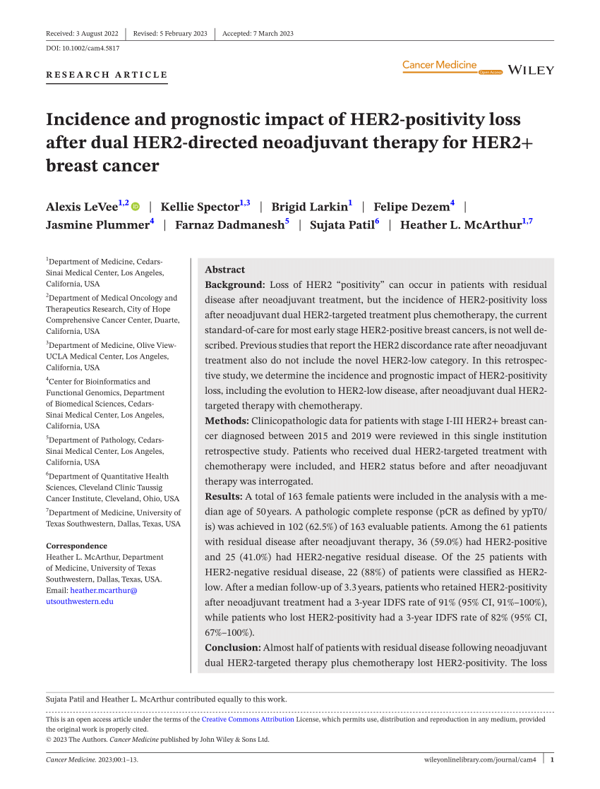 Pdf Incidence And Prognostic Impact Of Her2 Positivity Loss After Dual Her2 Directed 7291