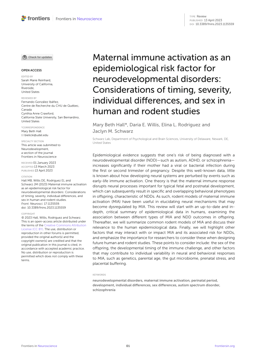 Pdf Maternal Immune Activation As An Epidemiological Risk Factor For