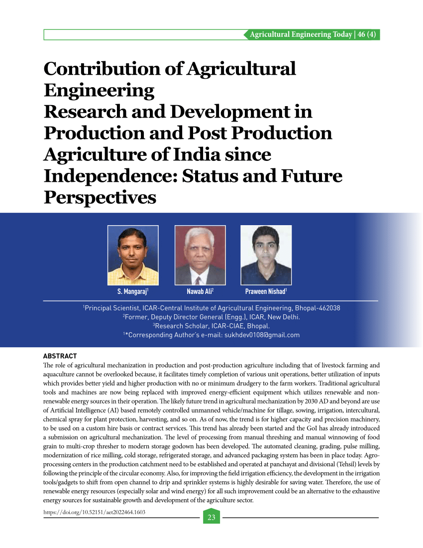 research in agriculture engineering