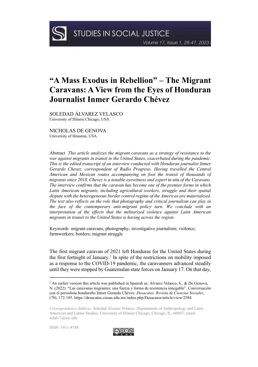 PDF) “A Mass Exodus in Rebellion” – The Migrant Caravans: A View from the  Eyes of Honduran Journalist Inmer Gerardo Chévez