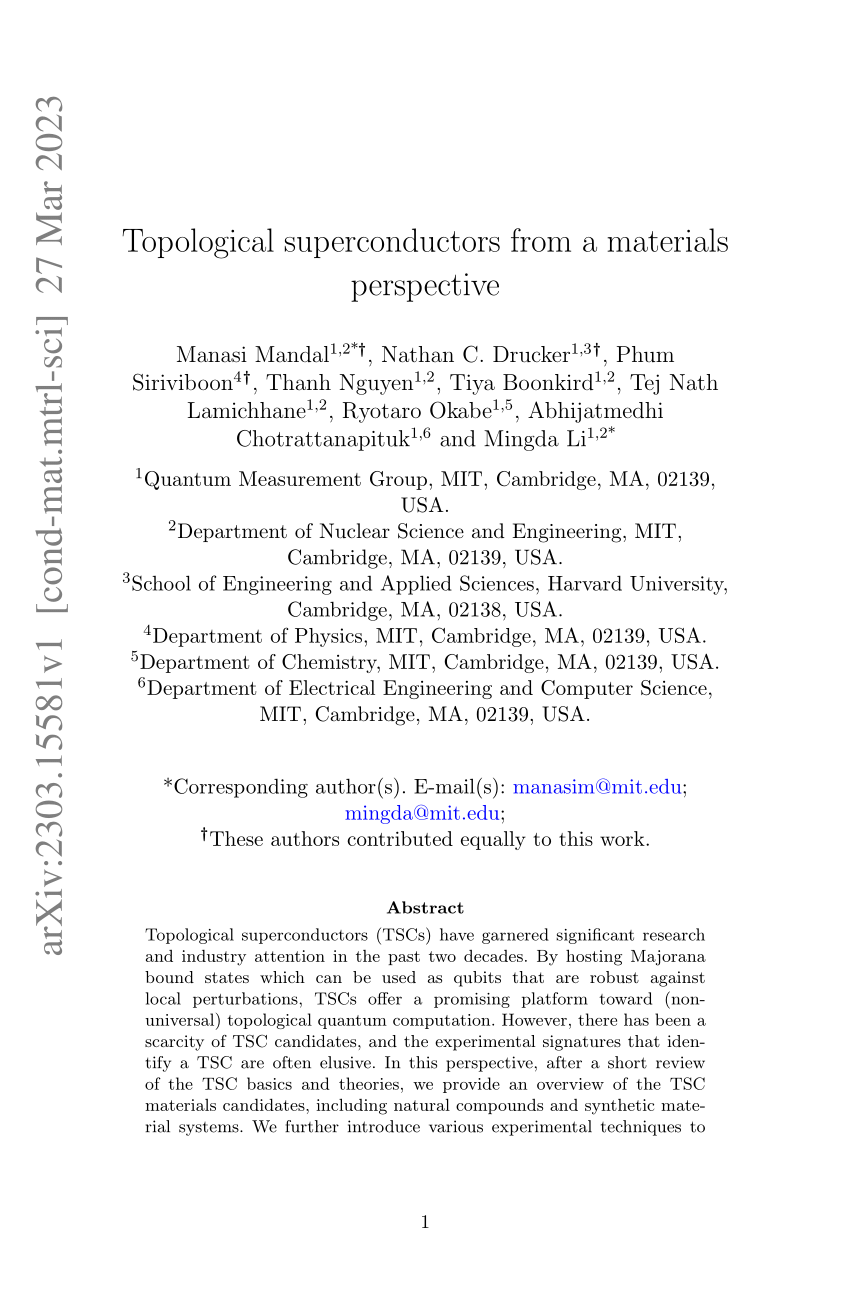 PDF) Topological superconductors from a materials perspective