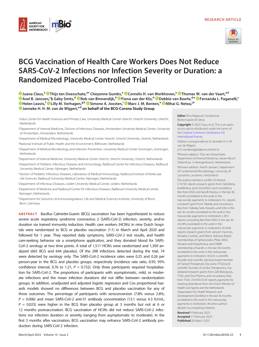 PDF) BCG Vaccination of Health Care Workers Does Not Reduce SARS