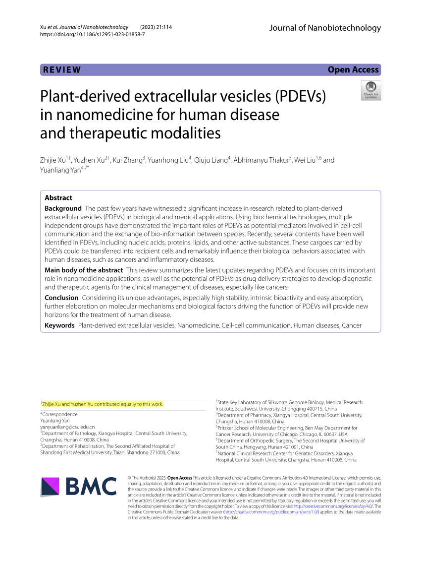 PDF) Plant-derived extracellular vesicles (PDEVs) in nanomedicine 
