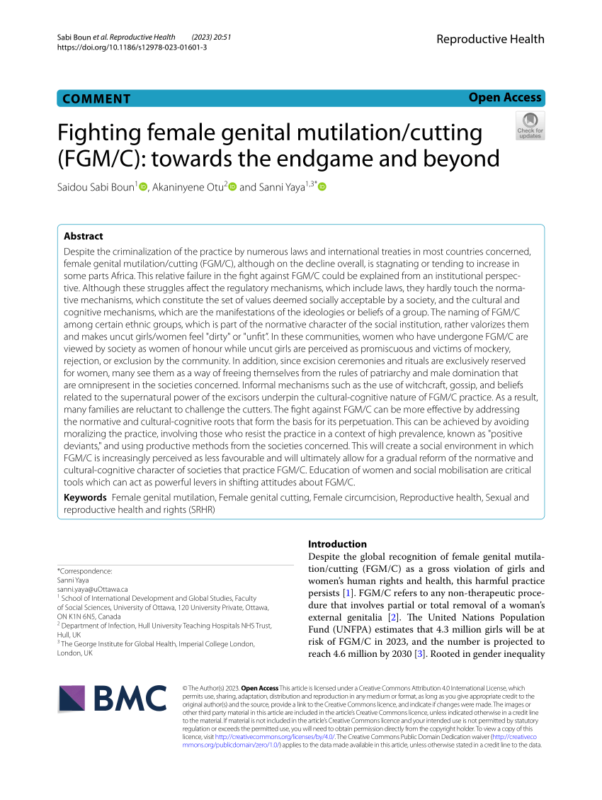 Pdf Comment Open Access Fighting Female Genital Mutilationcutting Fgmc Towards The 