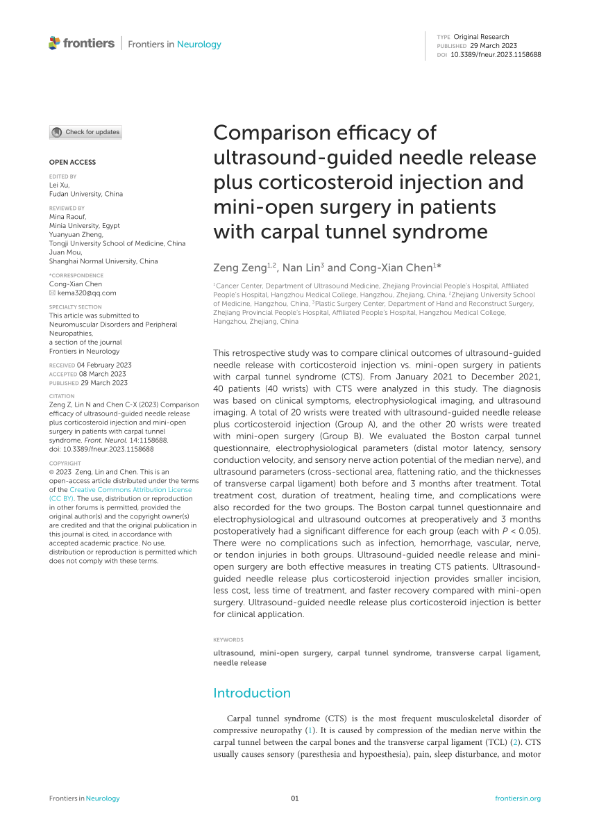 Pdf Comparison Efficacy Of Ultrasound Guided Needle Release Plus Corticosteroid Injection And 4267