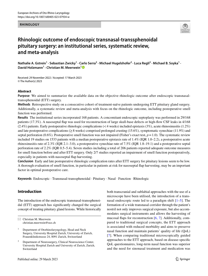 (PDF) Rhinologic outcome of endoscopic transnasal-transsphenoidal ...