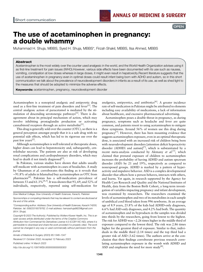 (PDF) The use of acetaminophen in pregnancya double whammy