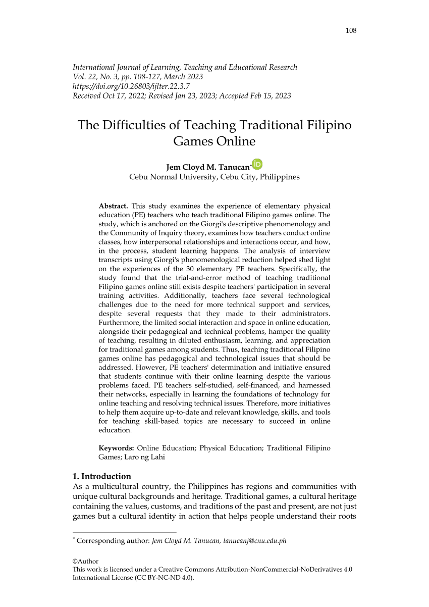 thesis about traditional filipino games pdf