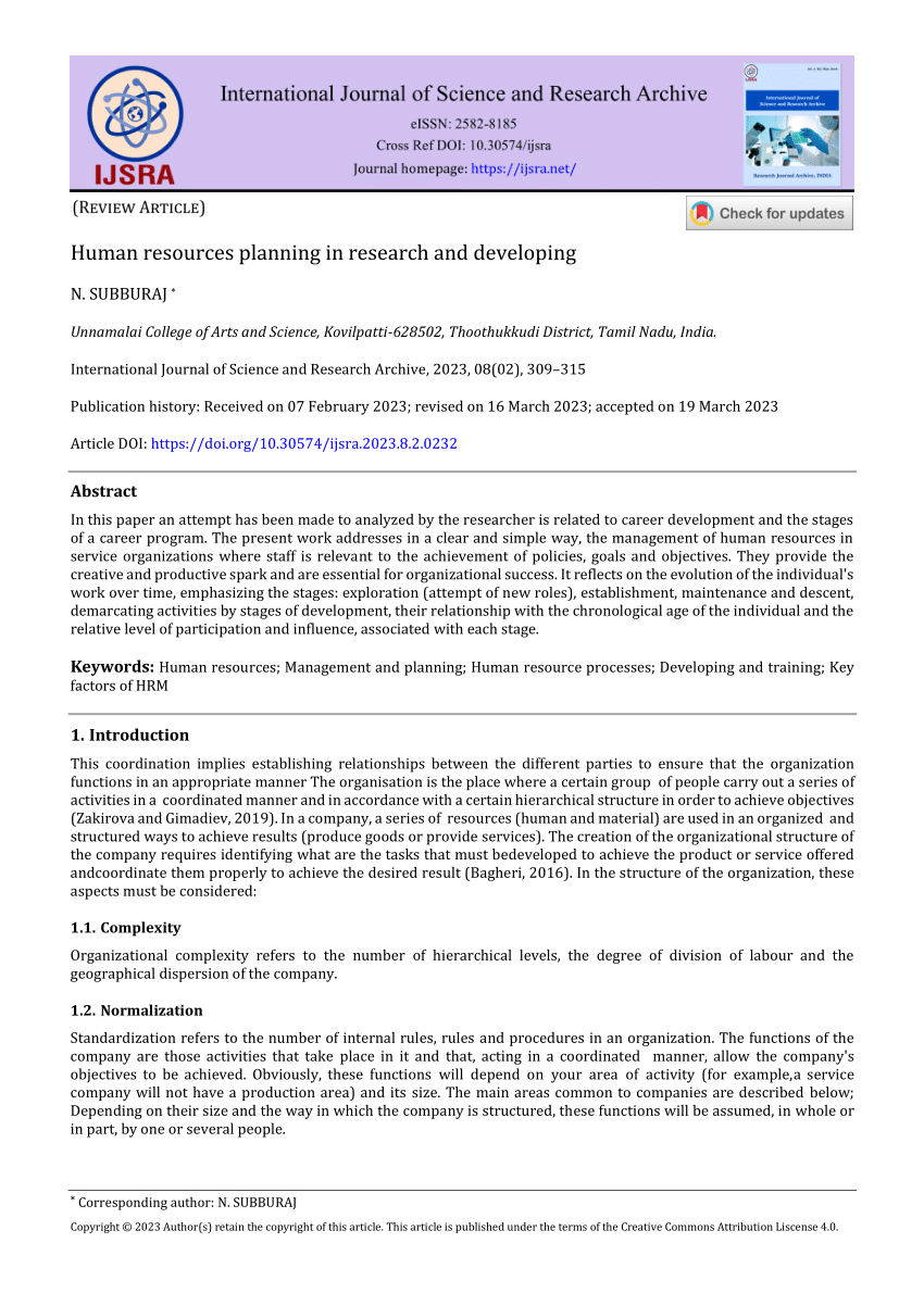 a research paper on human resources planning process and developing