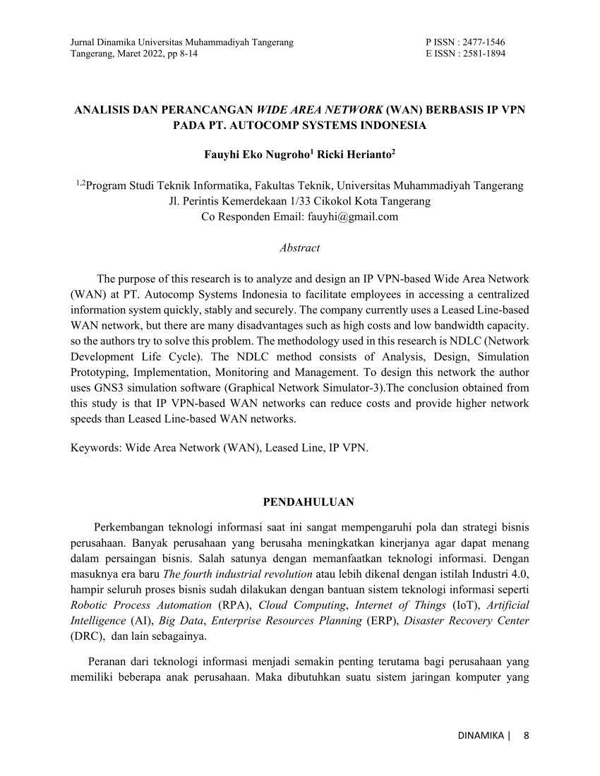 (PDF) ANALISIS DAN PERANCANGAN WIDE AREA NETWORK (WAN) BERBASIS IP VPN Sns-Brigh10