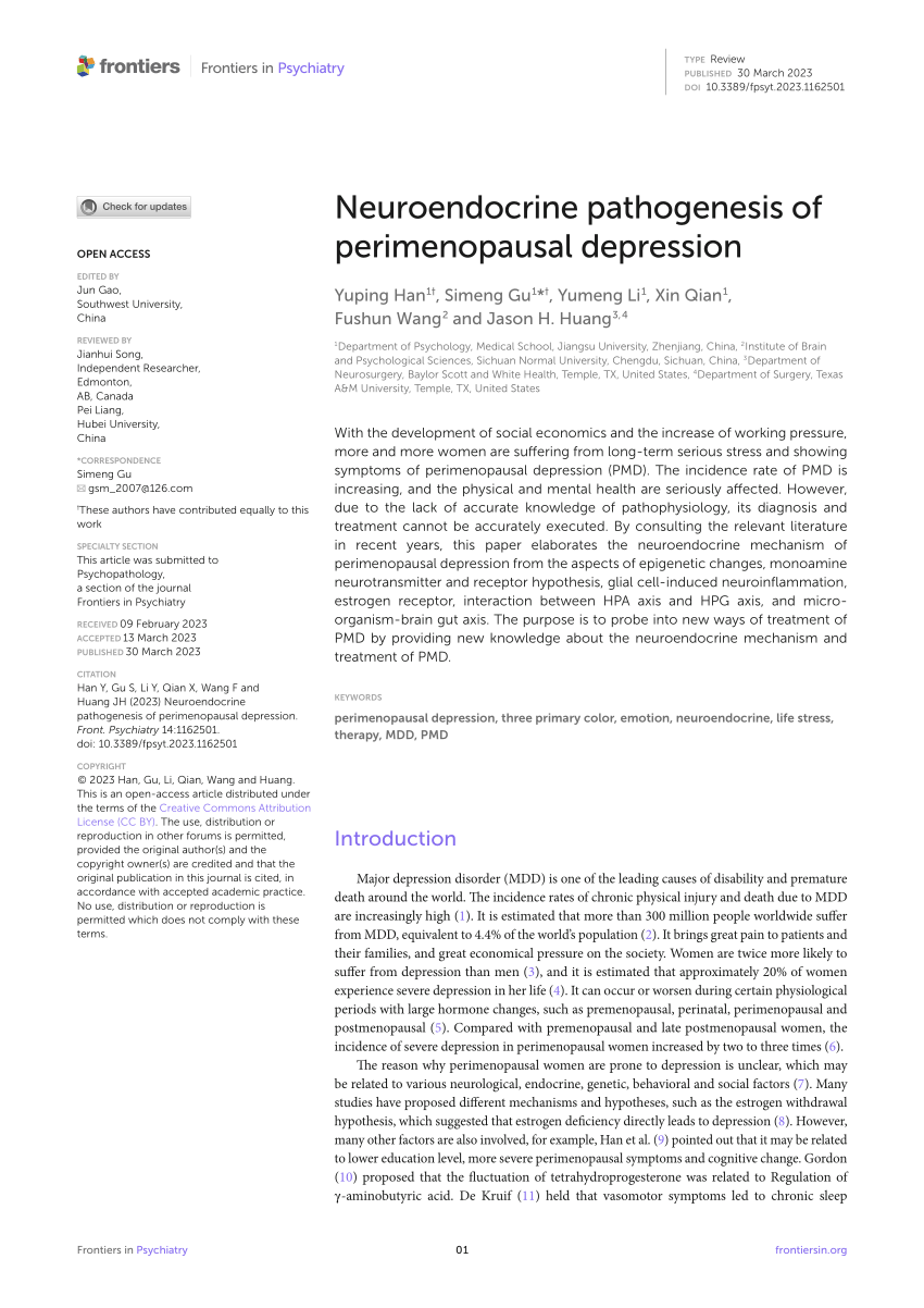 PDF Neuroendocrine pathogenesis of perimenopausal depression