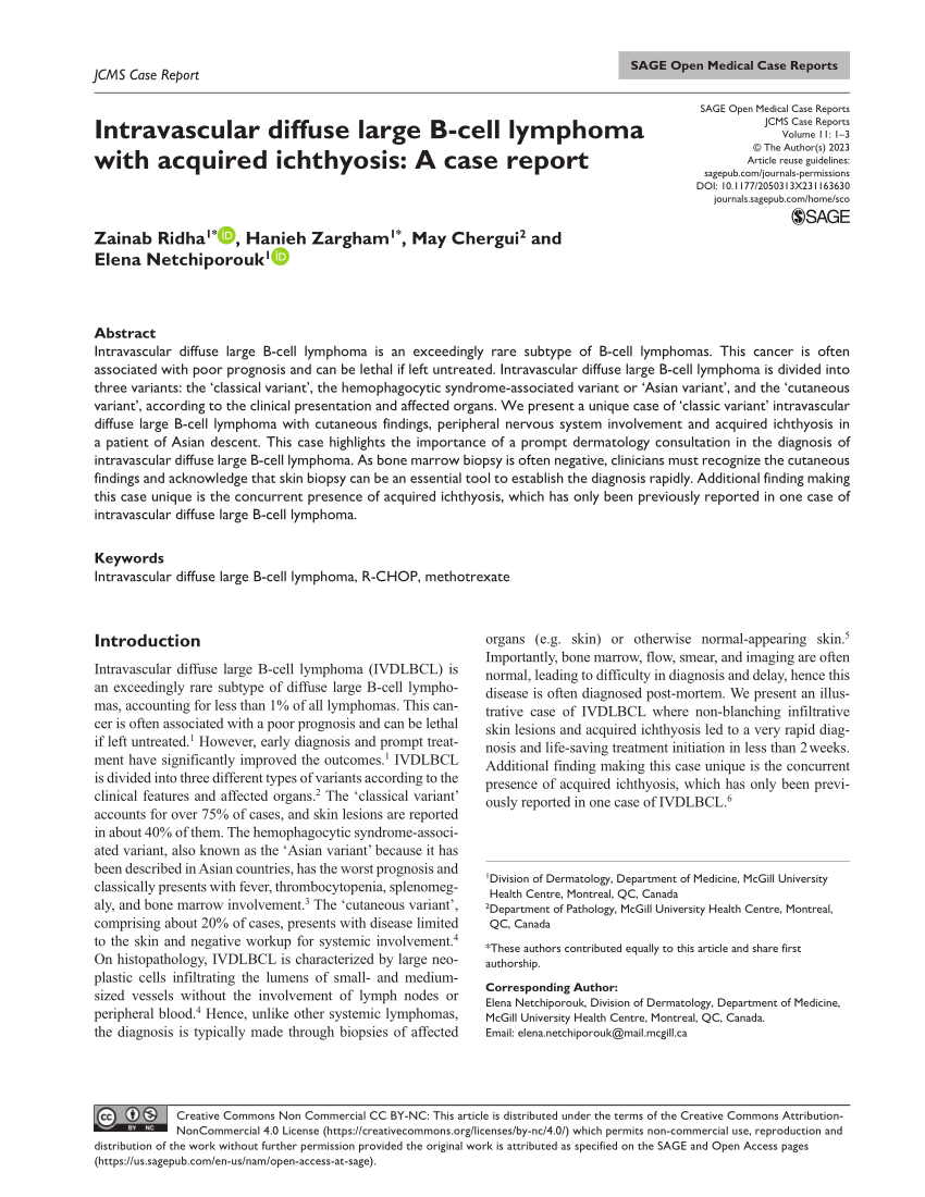 Pdf Intravascular Diffuse Large B Cell Lymphoma With Acquired Ichthyosis A Case Report 8829