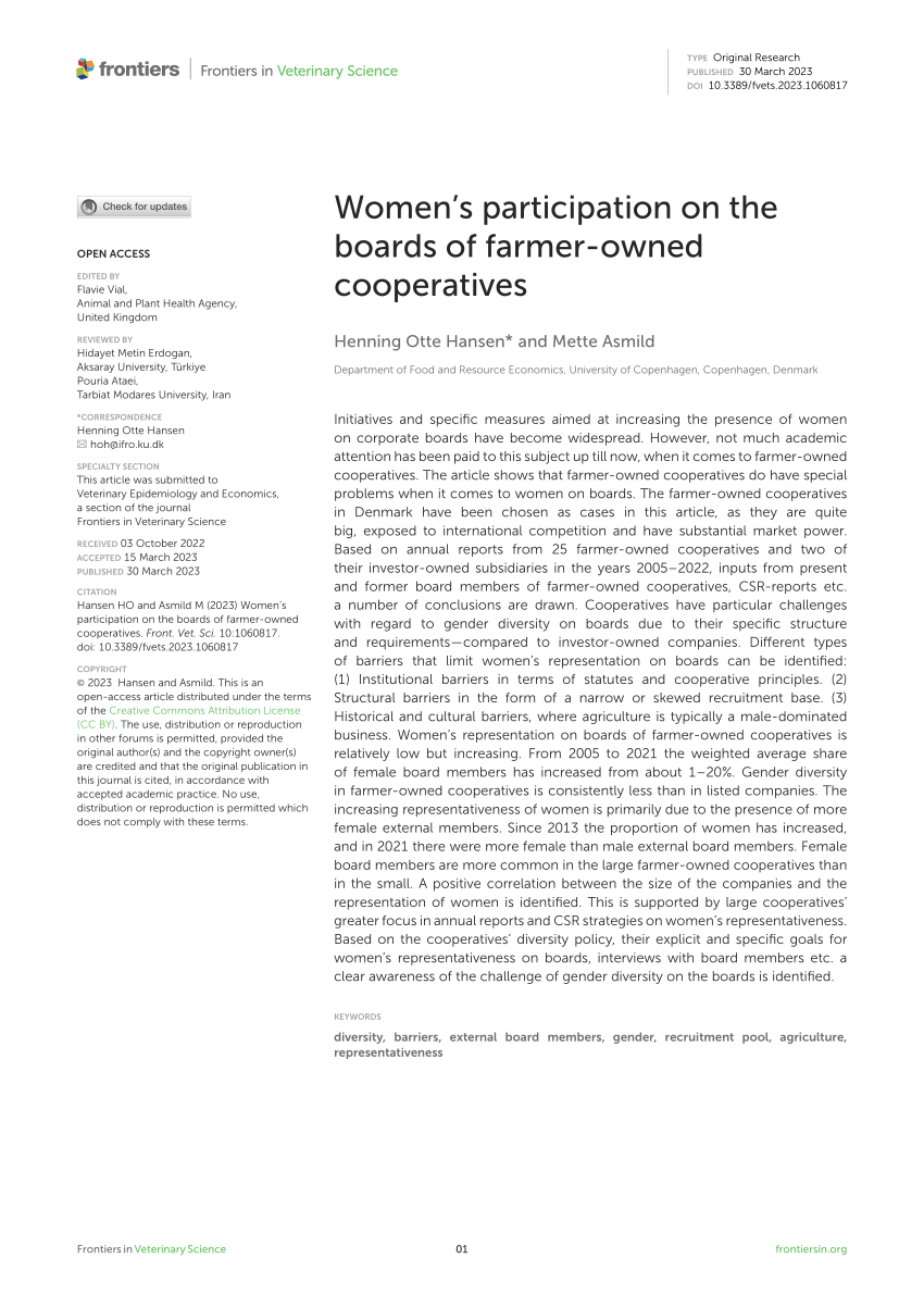 Frontiers  Women's participation on the boards of farmer-owned cooperatives