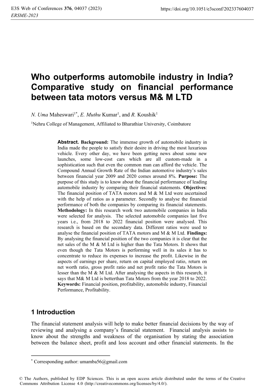 research paper on financial analysis of automobile industry in india