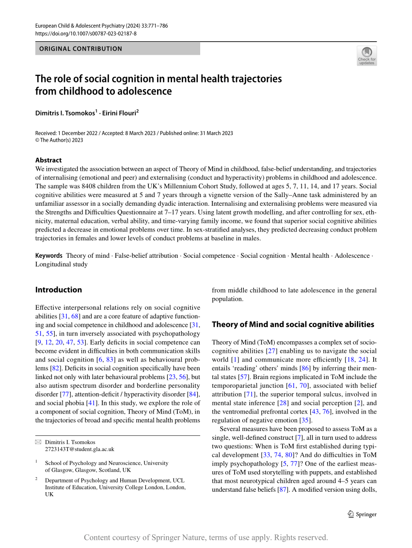 (PDF) The role of social cognition in mental health trajectories from