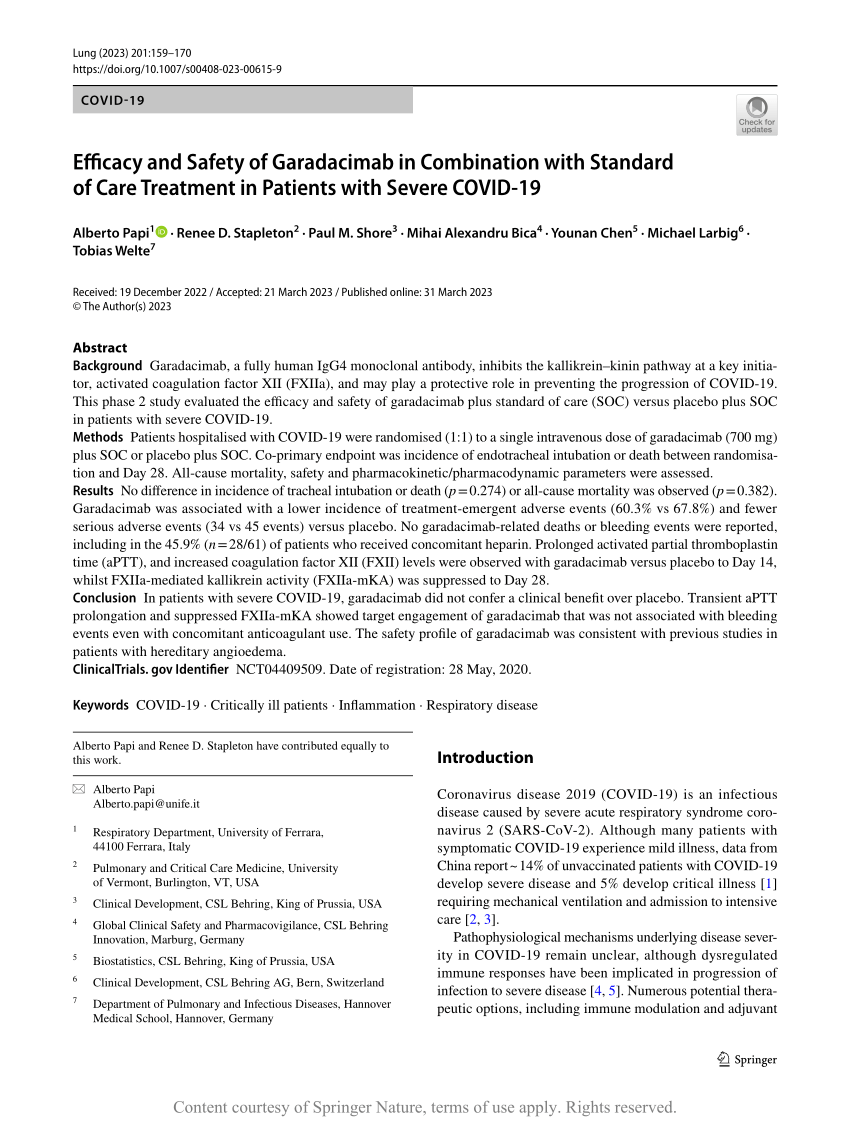 Pdf Efficacy And Safety Of Garadacimab In Combination With Standard Of Care Treatment In 2779