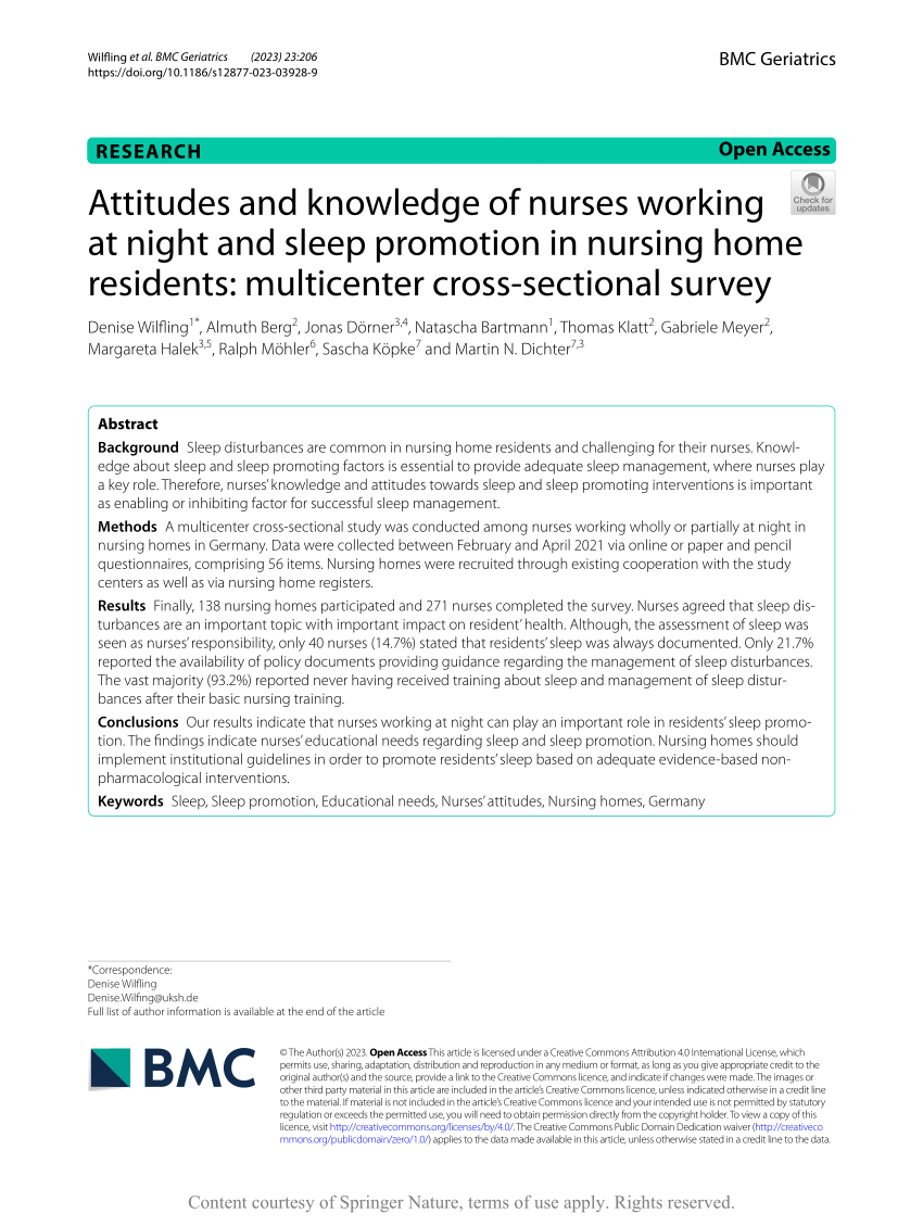 Attitudes and knowledge of nurses working at night and sleep