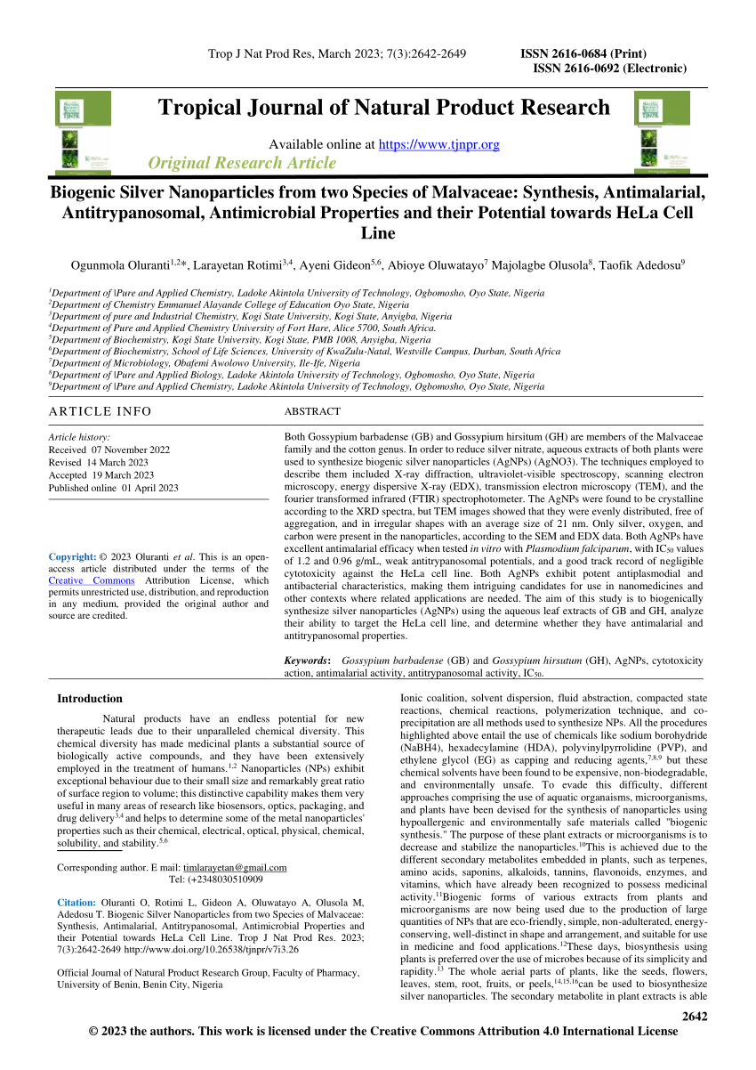 natural product research sample paper