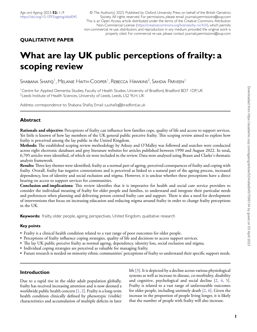 PDF) What are lay UK public perceptions of frailty: a scoping review