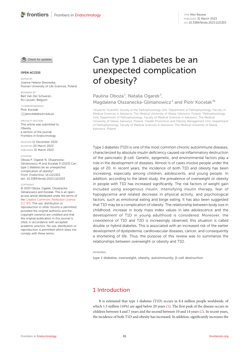 PDF) Can type 1 diabetes be an unexpected complication of obesity?