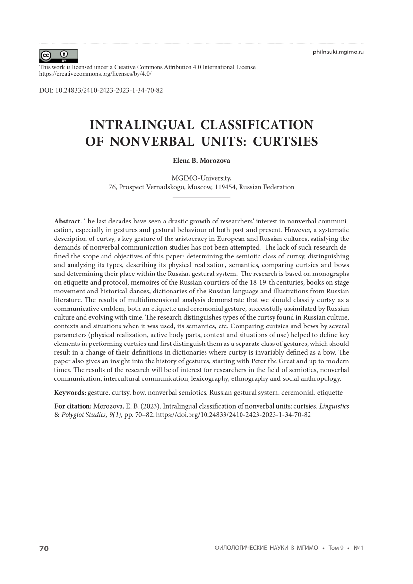 PDF) Intralingual classification of nonverbal units: curtsies