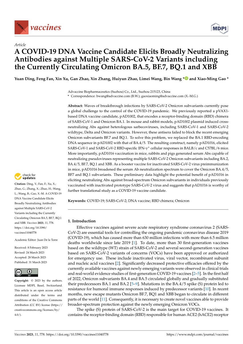 (PDF) A COVID-19 DNA Vaccine Candidate Elicits Broadly Neutralizing