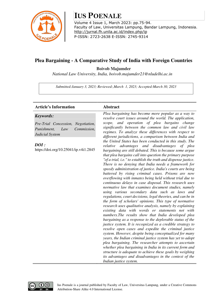 research paper on plea bargaining in india