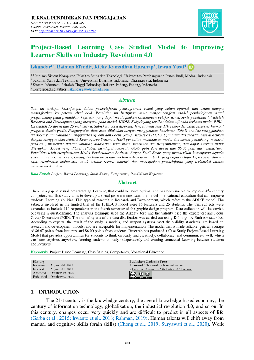 pdf-project-based-learning-case-studied-model-to-improving-learner-skills-on-industry