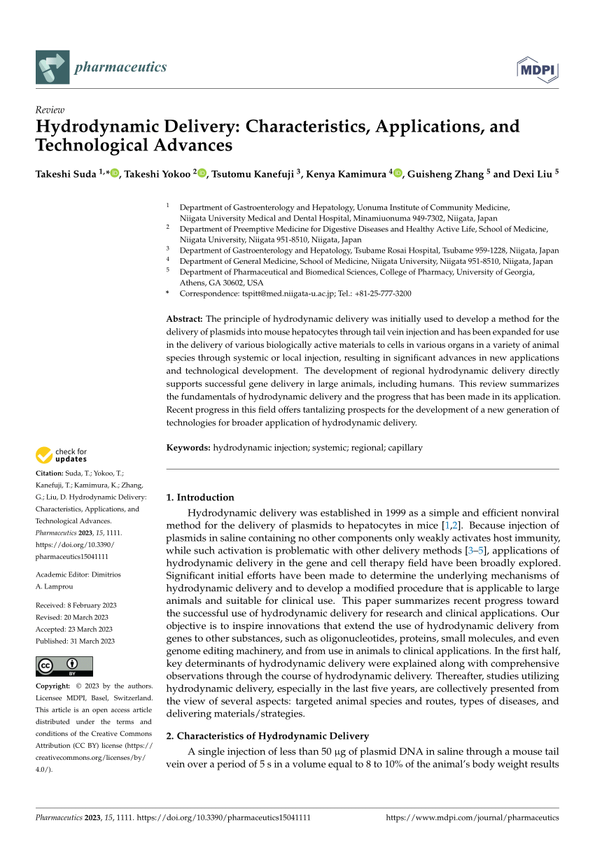 (PDF) Hydrodynamic Delivery: Characteristics, Applications, and ...