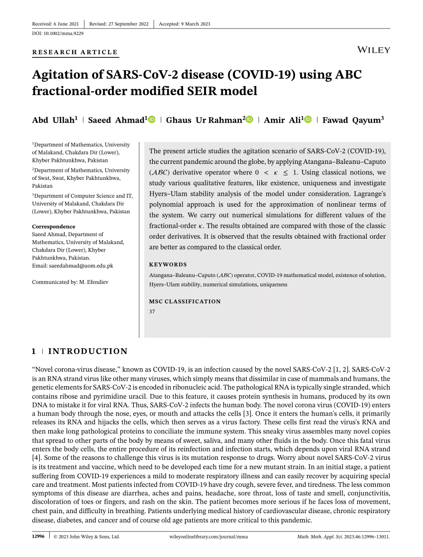 Agitation Of Sarscov Disease Covid Using Abc Mathbf Abc Fractionalorder Modified