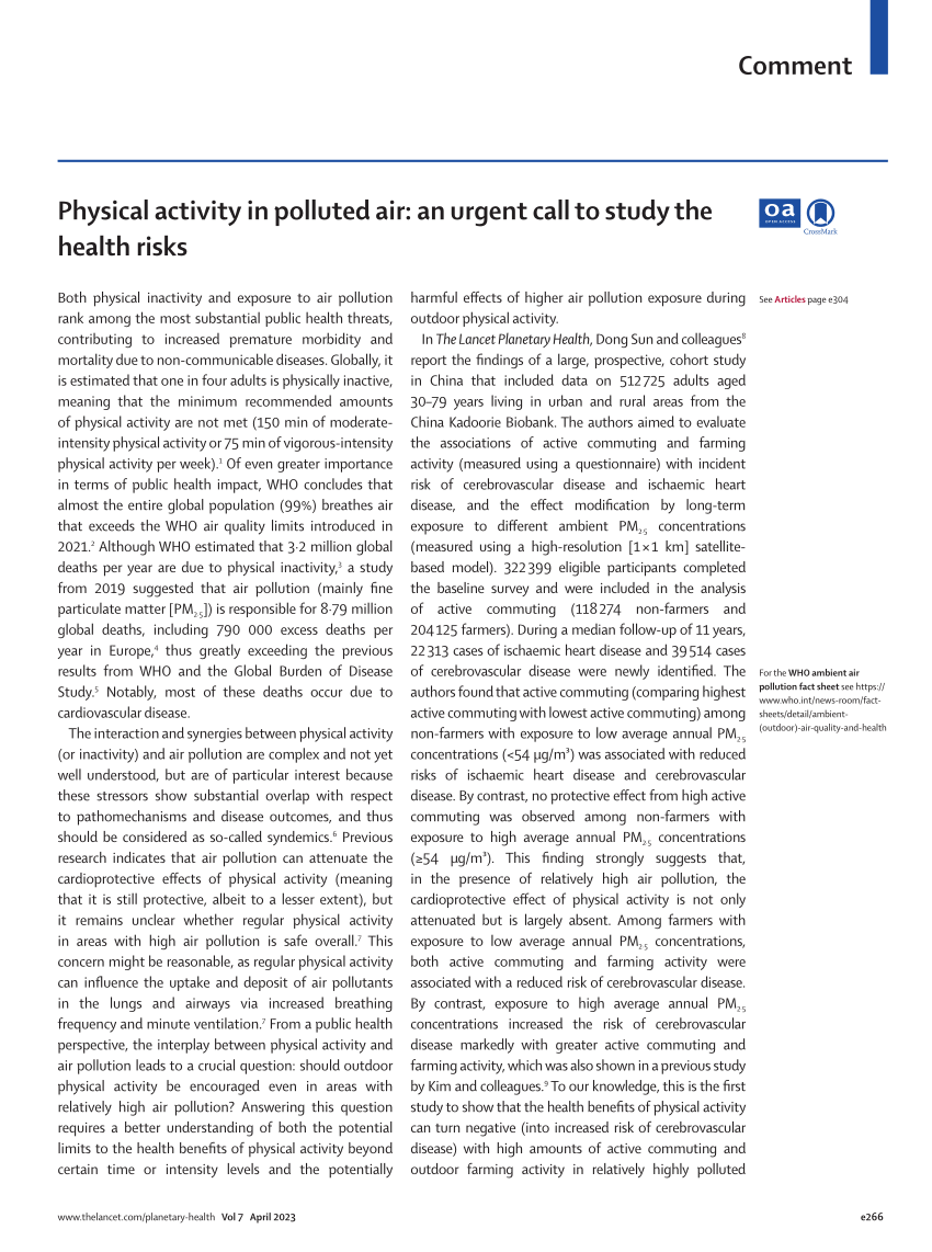 Long-term exposure to ambient PM2·5, active commuting, and farming activity  and cardiovascular disease risk in adults in China: a prospective cohort  study - The Lancet Planetary Health