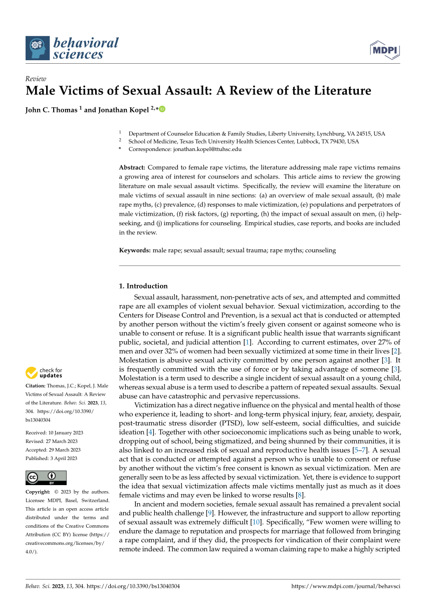 Pdf Male Victims Of Sexual Assault A Review Of The Literature 