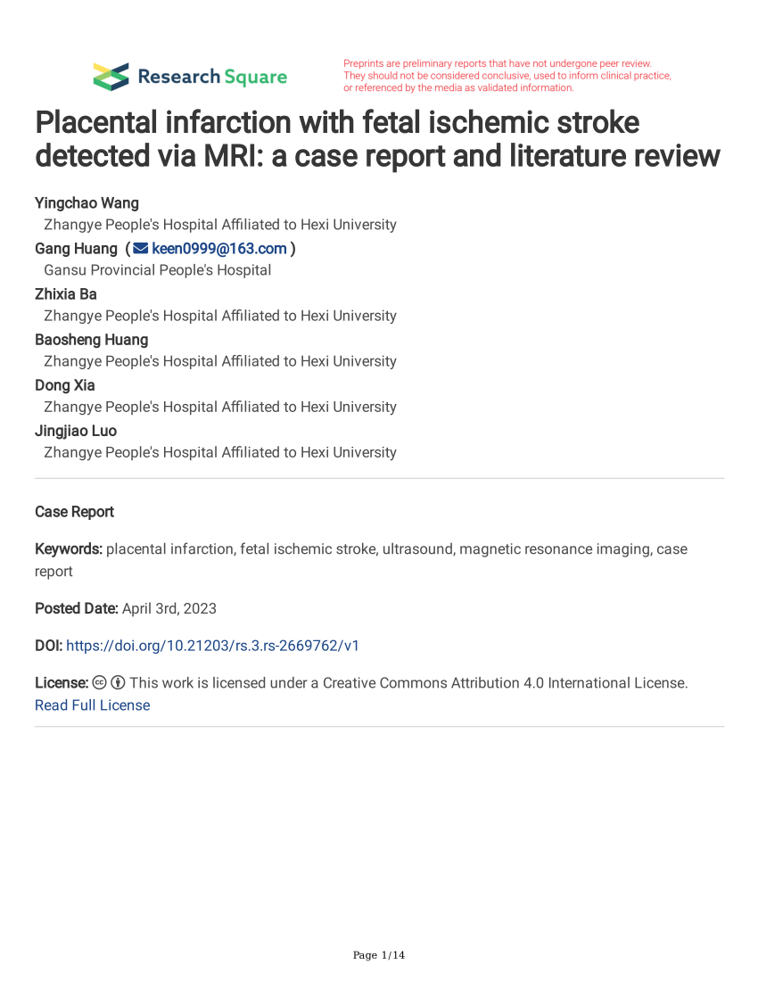 (PDF) Placental infarction with fetal ischemic stroke detected via MRI