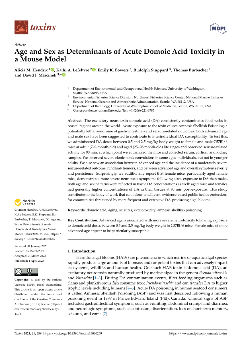 (PDF) Age and Sex as Determinants of Acute Domoic Acid Toxicity in a