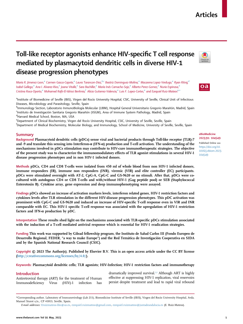 PDF Toll like receptor agonists enhance HIV specific T cell  