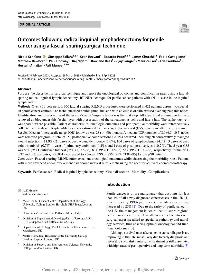 Outcomes Following Radical Inguinal Lymphadenectomy For Penile Cancer Using A Fascial Sparing 