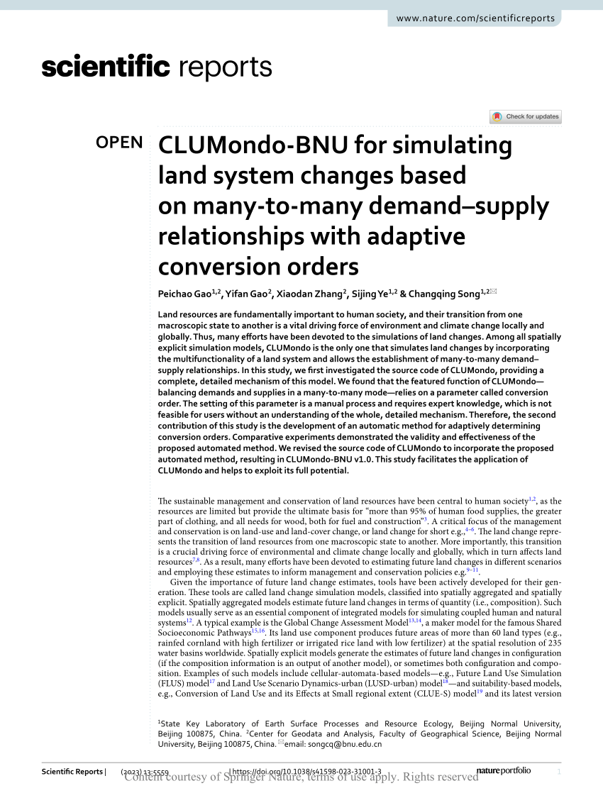 PDF) CLUMondo-BNU for simulating land system changes based on many 