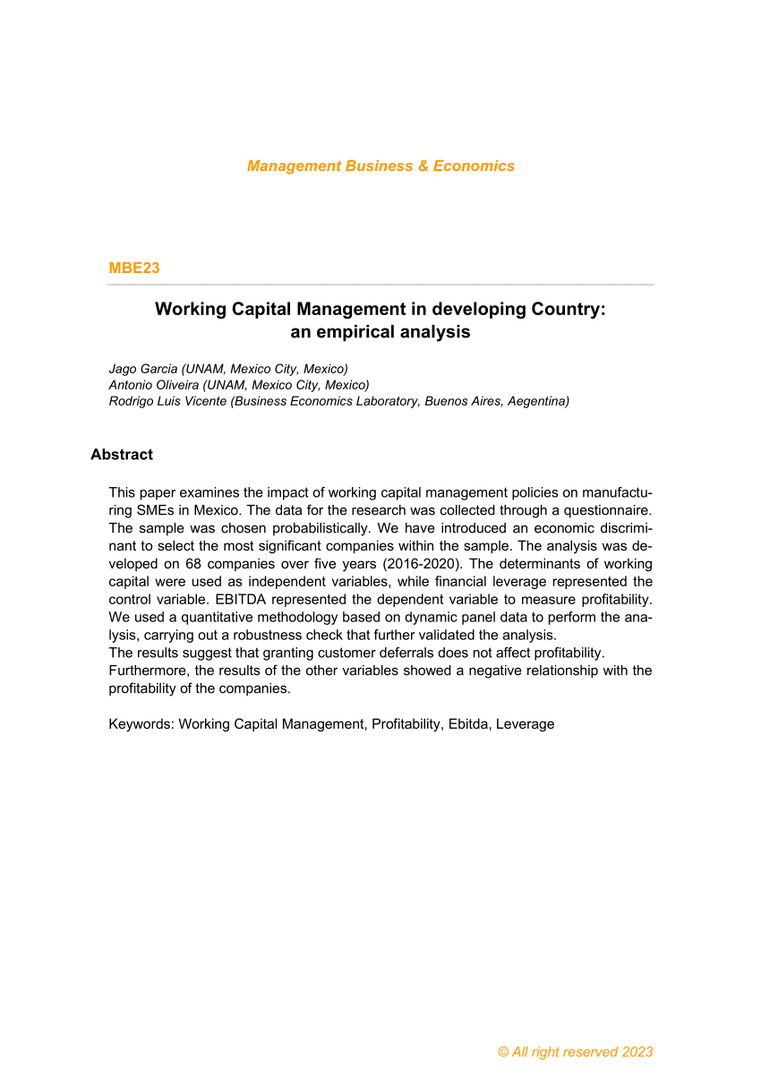 paper research on working capital management 2015